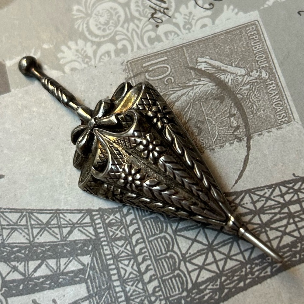 Vintage LANG Antique Sterling Silver Umbrella Brooch